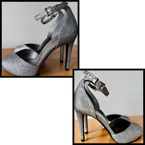 Michael Kors Womens Cambria Glitter Metallic Silver‎ Ankle Strap Sandals Sz 5.5M - Picture 6 of 7